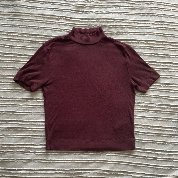 ARITZIA Mock Neck Ribbed Crop Top in Burgundy - Picture 1 of 3